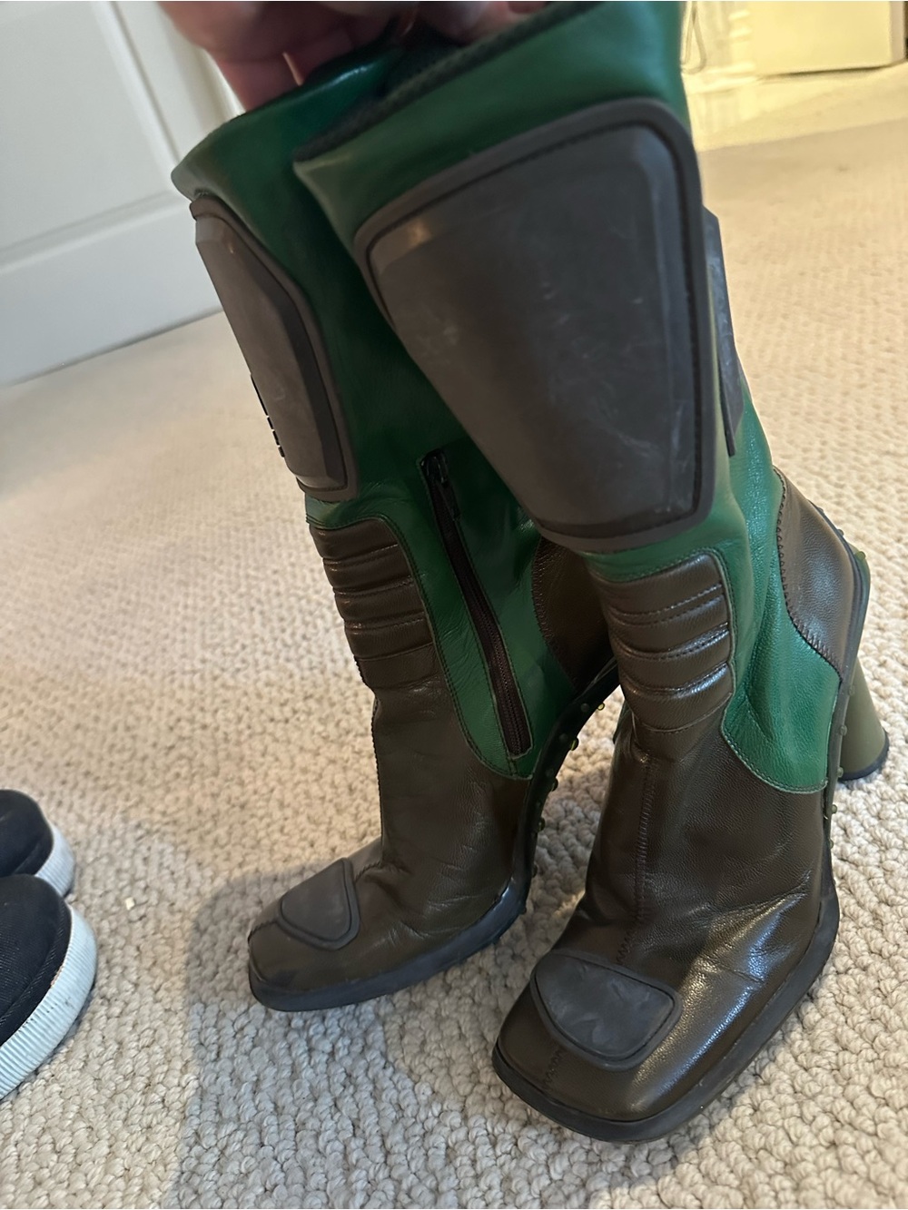 Green and Brown Motorcycle-Style Mid-Calf Boots miu miu vintage